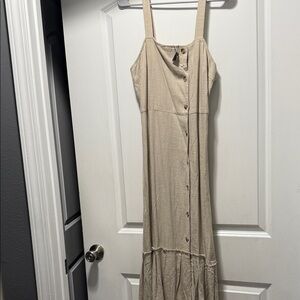 Elegant Beige Button-Down Maxi Dress